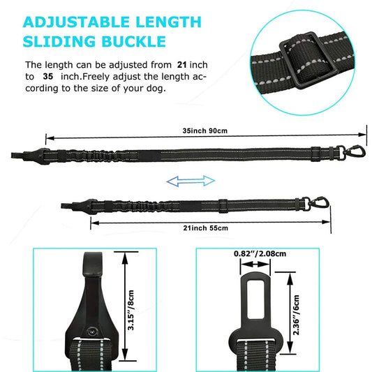 2-in-1 Dog Seat Belt: Latch Bar Attachment with Elastic Buffer & Reflective Design