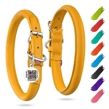 Yellow Ultra Soft Rolled Leather Dog Collar for Dogs Soft Padded 1821 inch Neck